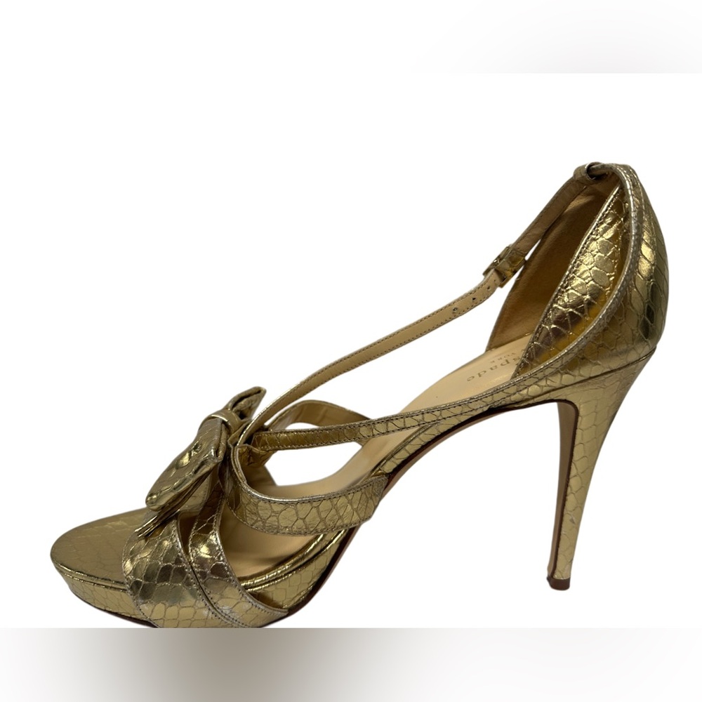kate spade Gold Metallic Snake-Embossed T-Strap Stiletto Heels